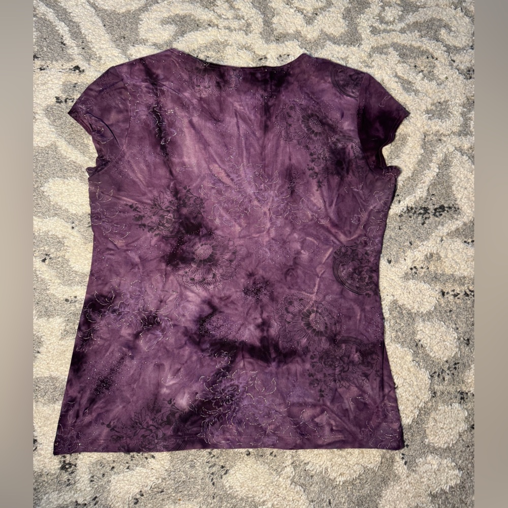 Grunge Sparkle Flowers Tie Dye Short Sleeve Top⭐️ - Picture 2 of 5